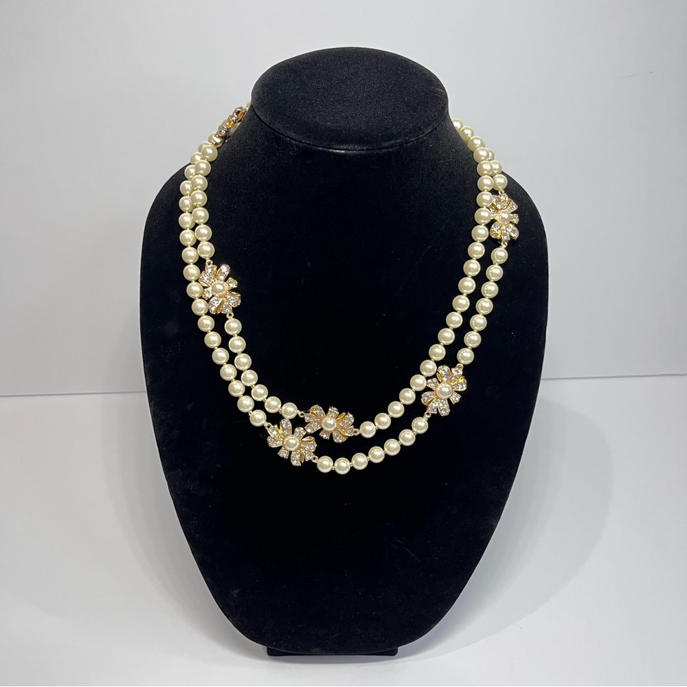 Charter Club 43” Pearl and Crystal Gold tone Strand Necklace - NWOT